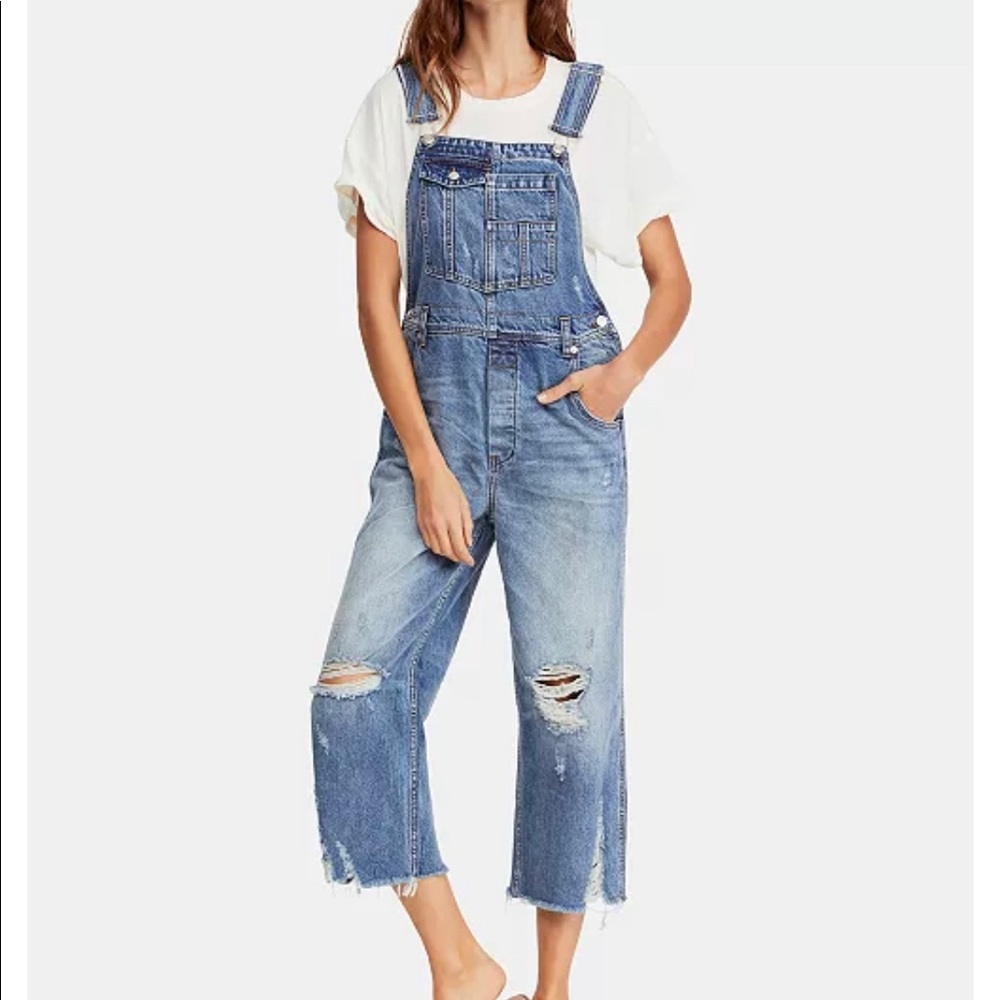 Free People Boyfriend Distressed Overalls